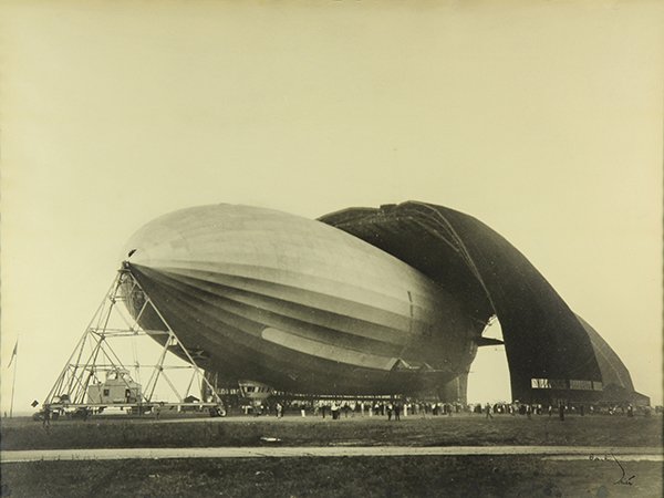 Photograph, Margaret Bourke White: Margaret Bourke White (American 1904-1971), "U.S.S. Akron," 1931, gelatin silver print, signed lower right, sight: 17.25"h x 23"w, overall (with period frame): 20.5"h x 26"w