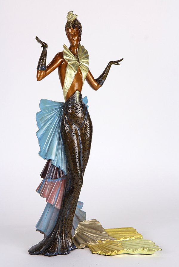 Sculpture by Erte: Romain (Erte) De Tirtoff (French/Russian, 1892-1990), "Copacabana," 1990, polychrome bronze sculpture, signed lower right, dated verso, edition 223/375, foundry mark: Chalk & Vermilion and Seven Arts"