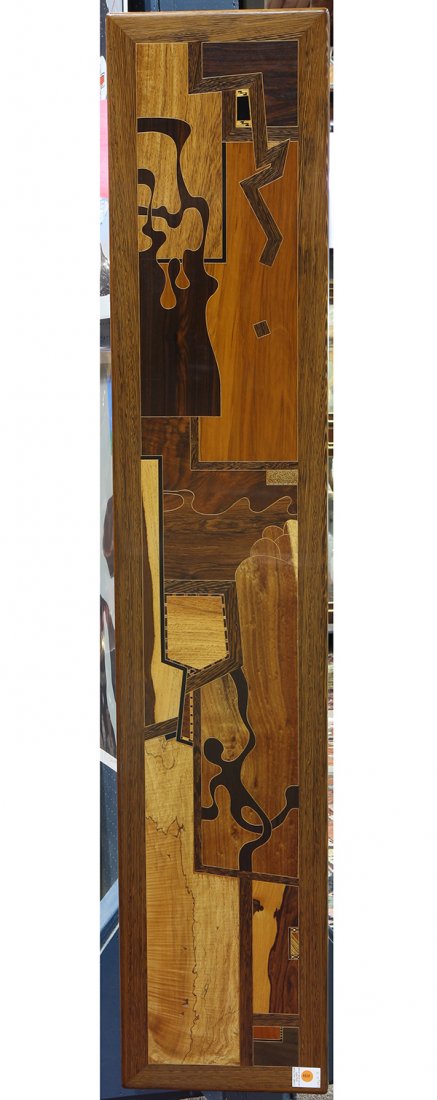 Christopher Cantwell 'Reserection' wall sculpture: Christopher Cantwell 'Reserection' wall sculpture, executed in walnut, chakte kok, black acacia, maple, maccassar ebony, Honduras rosewood, Nicaraguan rosewood, paraking wood, cocobolo, grandilloy, wa