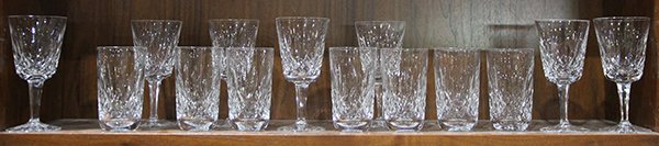 (lot of 14) Waterford crystal "Lismore" pattern barware: (lot of 14) Waterford crystal "Lismore" pattern barware consisting of seven water goblets and seven tumblers. Provenance: From the Ligonier, PA estate of Richard Mellon Scaife.