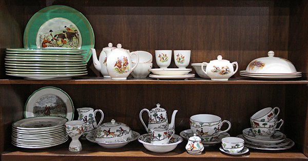(lot of approximately 50) Continental porcelain: (lot of approximately 50) Continental porcelain associated hunt scene tableware. Provenance: From the Ligonier, PA estate of Richard Mellon Scaife