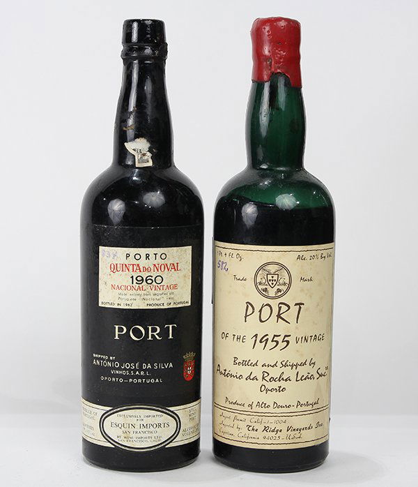 (Lot of 2) Port wine group: (Lot of 2) Port wine group, including a 1960 Porto Quinta Do Noval, Nacional Vintage, Portgual; and a 1955 Port bottled and shippped by Antonio da Rocha Leao, Suc, Portugal, each 1 pt 8 oz.