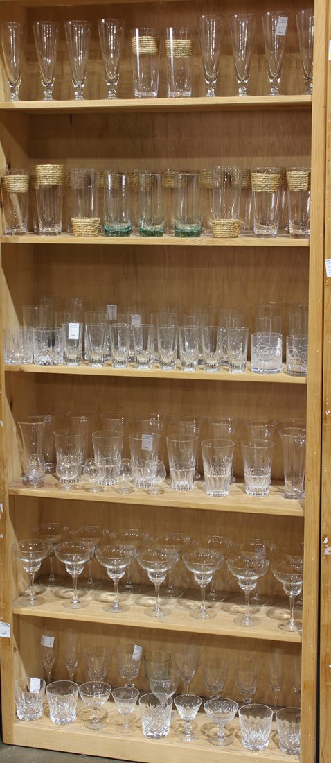 (lot of approximately 110) Modern crystal and glass: (lot of approximately 110) Modern crystal and glass barware, consisting of water glasses; high balls; tumblers; margarita glasses, champagne flutes, etc., largest: 7"h Provenance: From the Ligonier, P