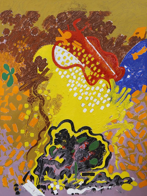 Painting, Jose Ramon Lerma: Jose Ramon Lerma (American, b. 1930), "The Burnt Bush," 2004, oil on canvas, signed, titled, and dated verso, overall (unframed): 48"h x 36"w. Provenance: From the private collection of Jose Ramon Ler
