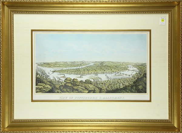 Map, Otto Krebs, View of Pittsburgh & Allegheny: Otto Krebs (German, 1870-1955), "View of Pittsburgh & Allegheny," 1874, lithograph in colors, published by Otto Krebs Lithography (Pittsburgh, PA), printed in lower left margin, "Entered according to 