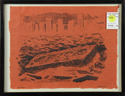 Print, Robert Arneson: (lot of 2) Robert Arneson (American, 1930-1992), Red Brick, lithograph on handmade paper from Twinrocker Inc., from an edition of 500, published by Landfall Press, Inc., and Cheryl Bowers (American, b