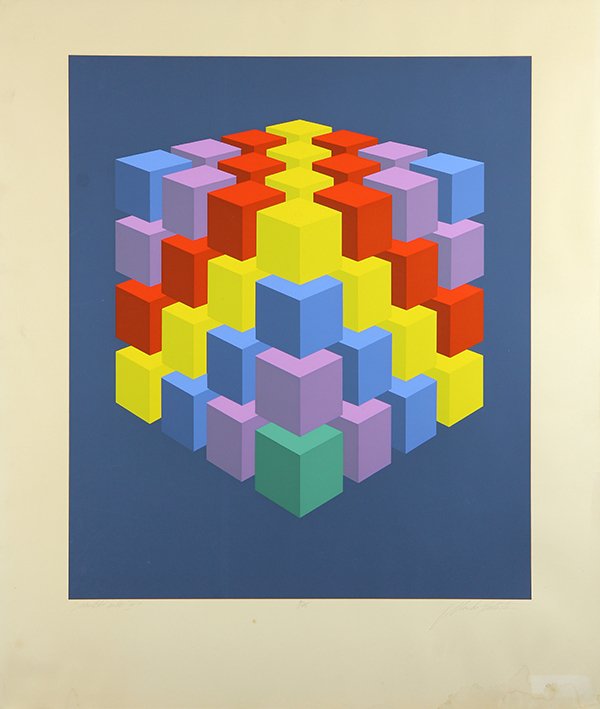 Print, Marko Spalatin: Marko Spalatin (American, b.1945), "Multi Cube III," silkscreen in colors, signed lower right, titled lower left, edition 9/45, overall (unframed): 31"h x 26"w