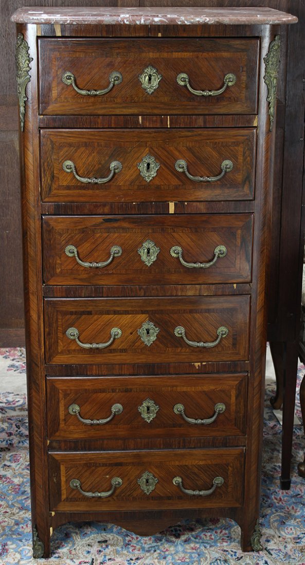 Louis XV style marble top chiffonier, the six drawer (1 of 3)
