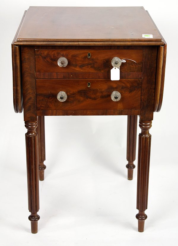 Sheraton drop leaf work table, circa 1820, executed in (1 of 3)