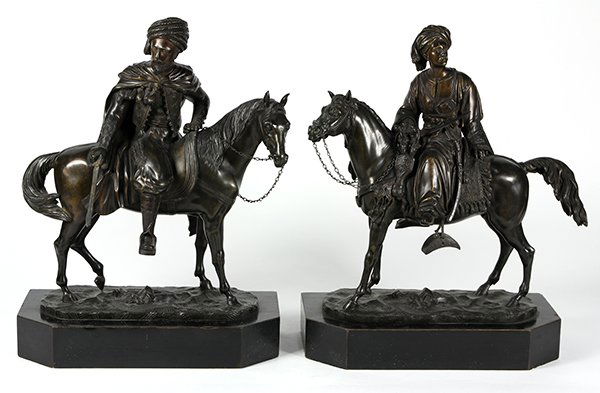 (lot of 2) Orientalist figural sculptures of mounted (1 of 3)
