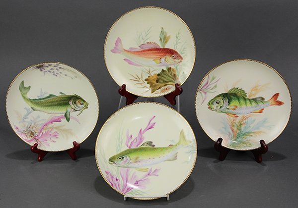 (lot of 4) Limoges hand painted and signed fish plates, (1 of 3)