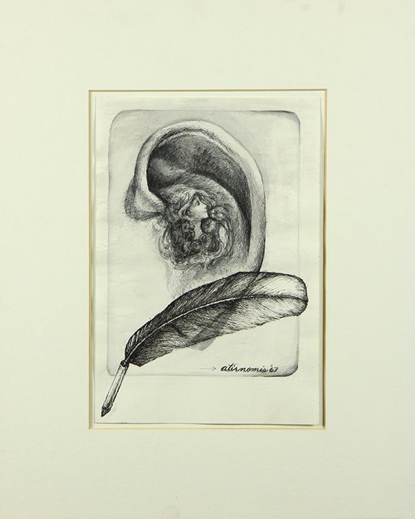 Drawings, Rita Simon (Atirnomis): (lot of 3) Rita Simon (Atirnomis) (American, 1938-1987), "Star with Eye,"1967, ink and wash on paper, signed and dated lower right, "Feather," 1967, ink and wash on paper, signed and dated lower right
