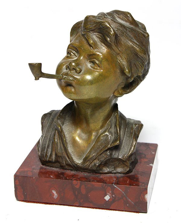 Bronze, Bust of Young Man with Pipe (1 of 3)