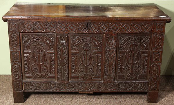 Continental Baroque carved oak cassone (1 of 4)
