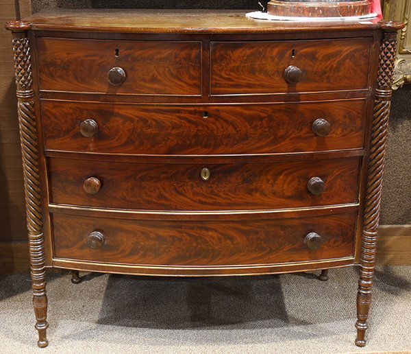 Empire flame mahogany chest, circa 1820, the five (1 of 2)