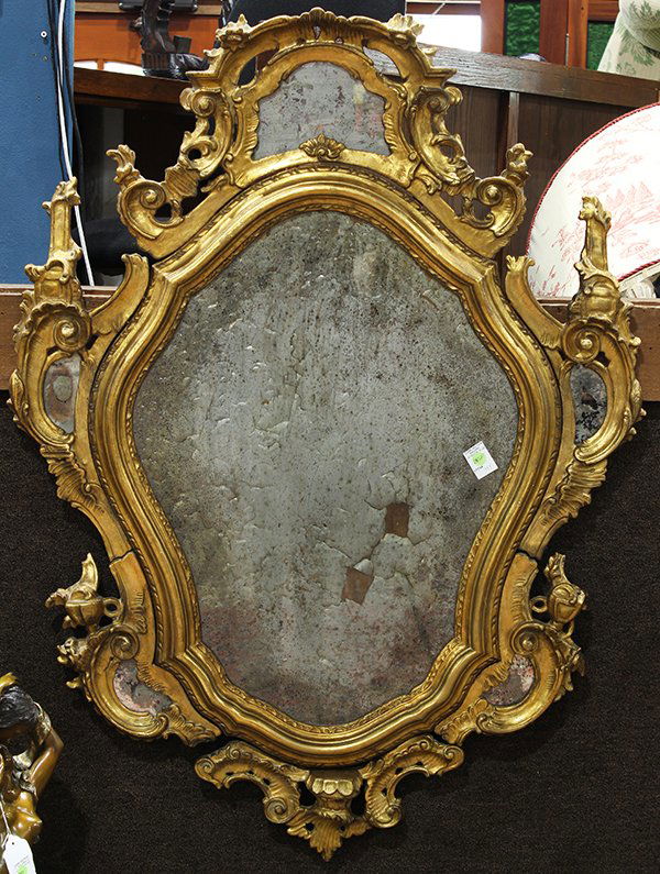 Continental giltwood carved looking glass (1 of 2)