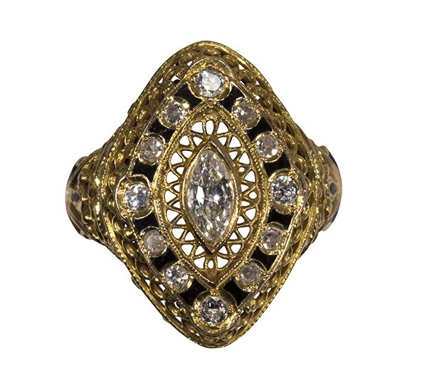 Diamond, enamel and 14k yellow gold ring (1 of 3)