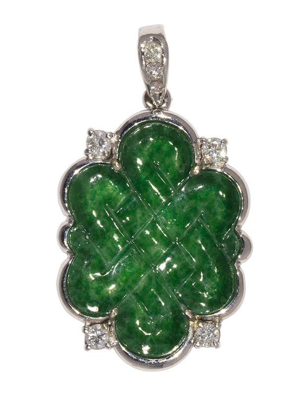 Carved jadeite, diamond and 18k white gold pendant (1 of 2)
