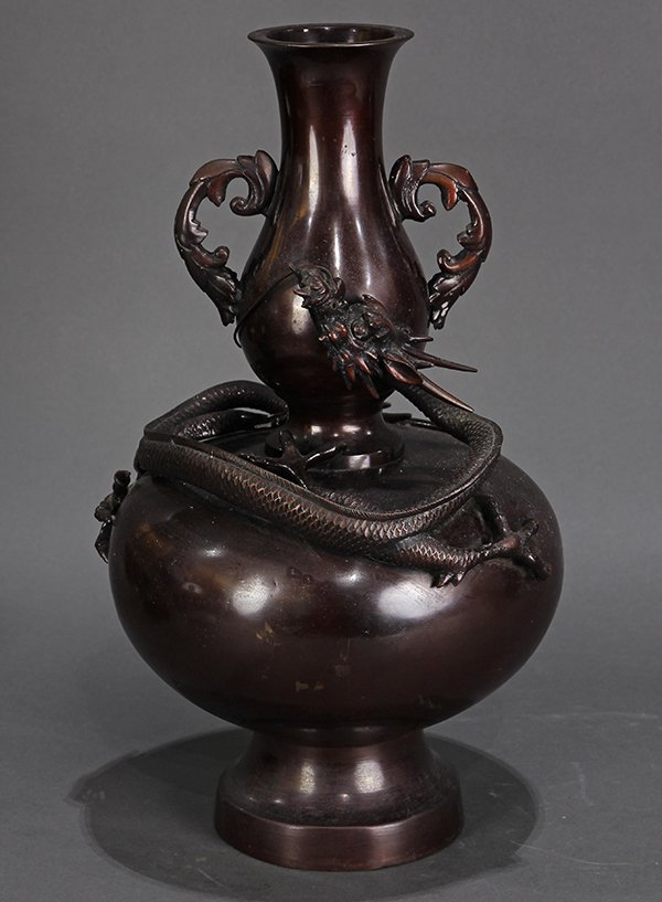 Japanese Patinated  Dragon Bronze Vase (1 of 6)
