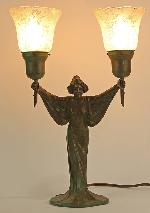 Figural table lamp in the Art Nouveau taste, executed (1 of 3)