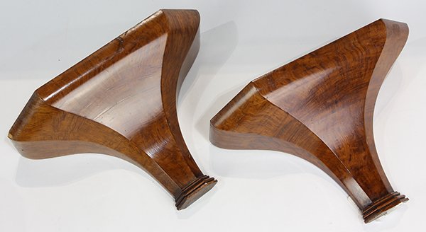 Pair of Biedermeier wall brackets, each having a: Pair of Biedermeier wall brackets, each having a hexagonal top, above a tapered body, continuing to the molded base, 9.5"h x 13"w