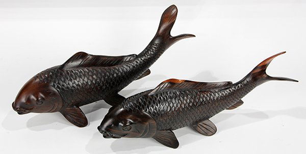 (lot of 2) Japanese figural carved koi fish (1 of 2)