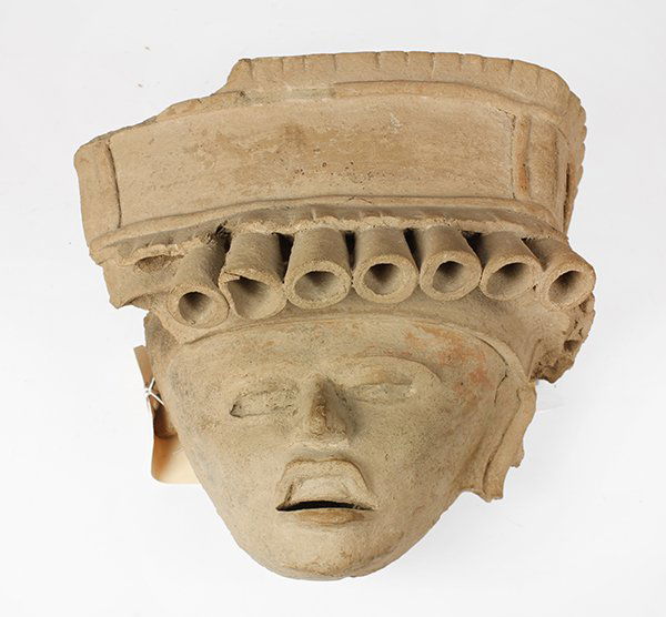 Pre-Columbian ceramic head fragment of a lord or deity (1 of 3)