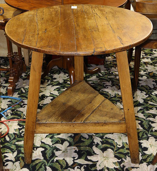 English stained pine cricket table, having a circular (1 of 1)
