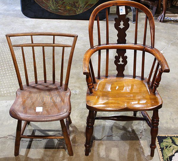 (lot of 2) American Windsor style stained wood child's (1 of 1)