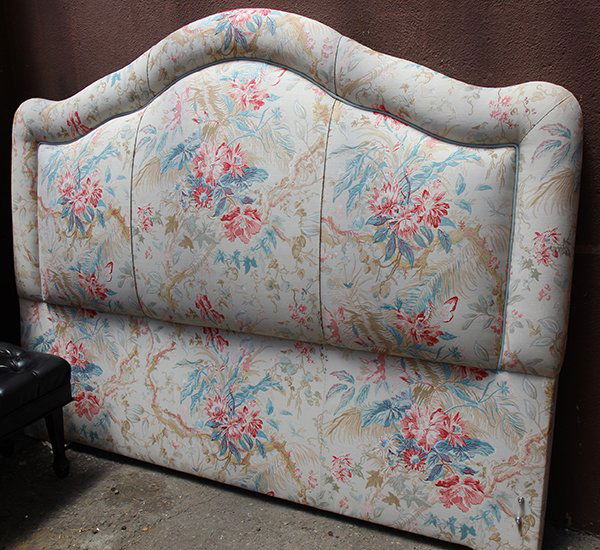 Moderne custom upholstered headboard, having a floral (1 of 1)