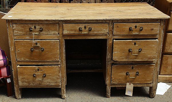 English style distressed double-pedestal desk, mid 19th (1 of 1)