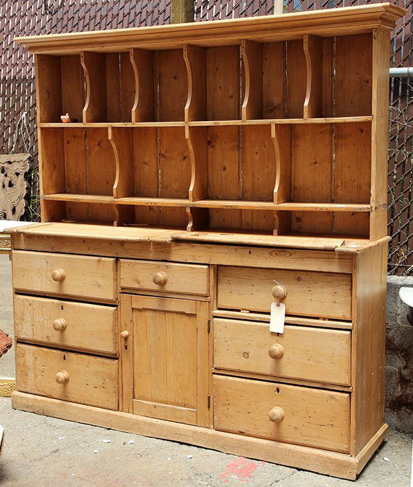 English waxed-pine step-back cupboard (1 of 1)