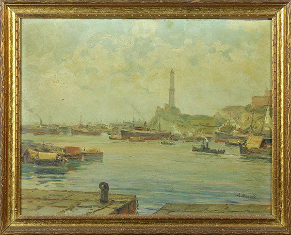 Painting, Amedeo Merello, Porto di Genova (1 of 1)