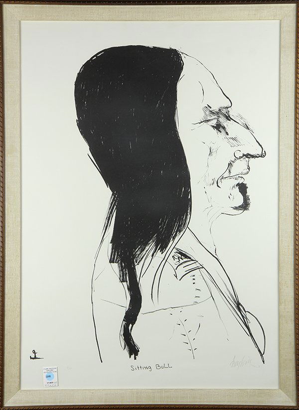 Print, Leonard Baskin: Leonard Baskin (American, 1922-2000), "Sitting Bull," c. 1972, lithograph, pencil signed lower right, titled lower center, edition: 6/160, overall (framed): 37.5"h x 27"w