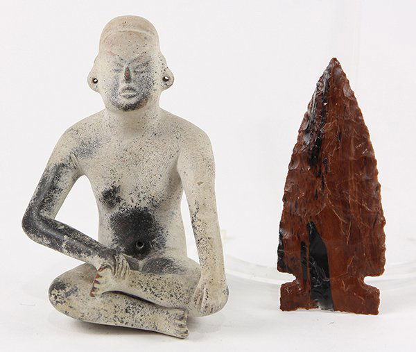 (lot of 2) Pre-Columbian mahogany, colored obsidian (1 of 6)