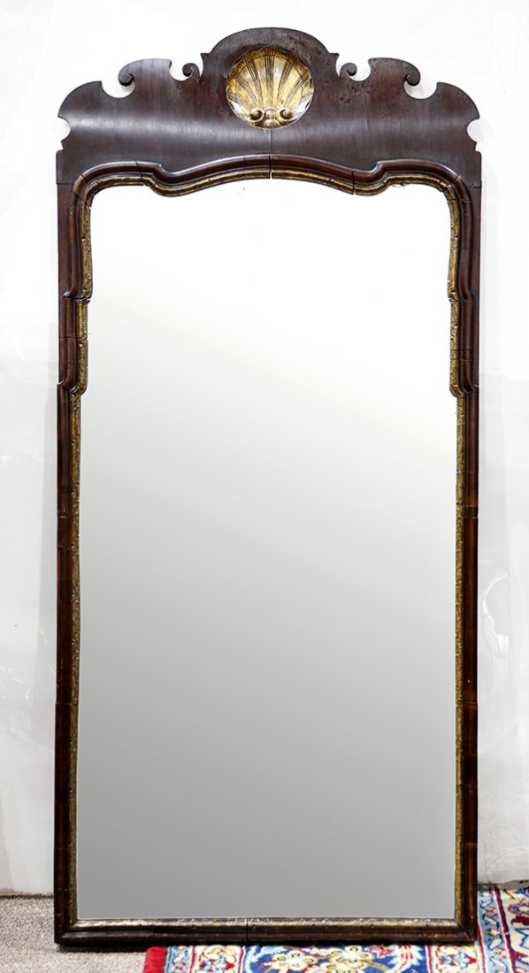 George II style parcel gilt and walnut wall mirror (1 of 2)