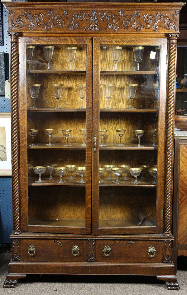 American oak china cabinet, circa 1890, having a molded (1 of 2)