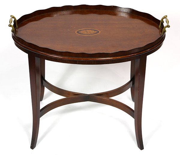 English inlaid mahogany tray on stand (1 of 3)