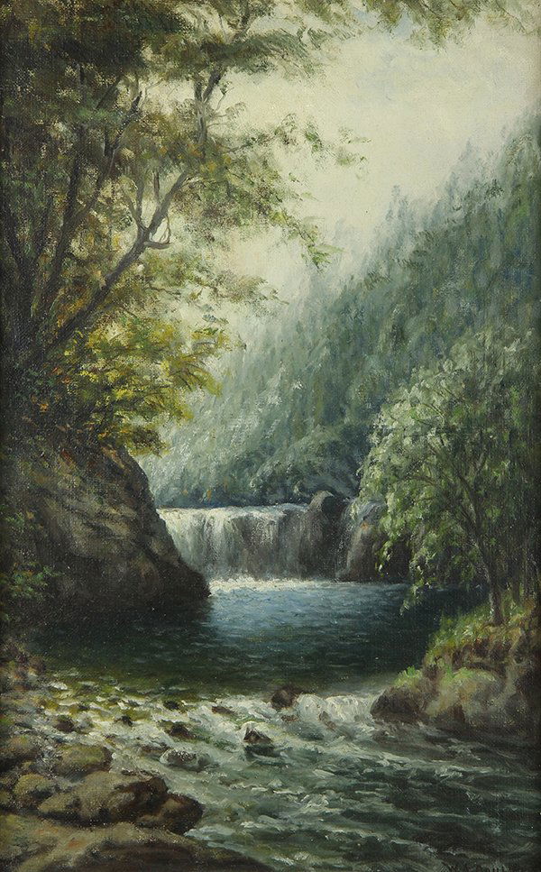 Painting, William Alexander Coulter: William Alexander Coulter (American, 1849-1936), "Near Skagg's Springs," oil on canvas, signed lower right, canvas: 22"h x 14"w, overall (with frame): 27.25"h x 19"w