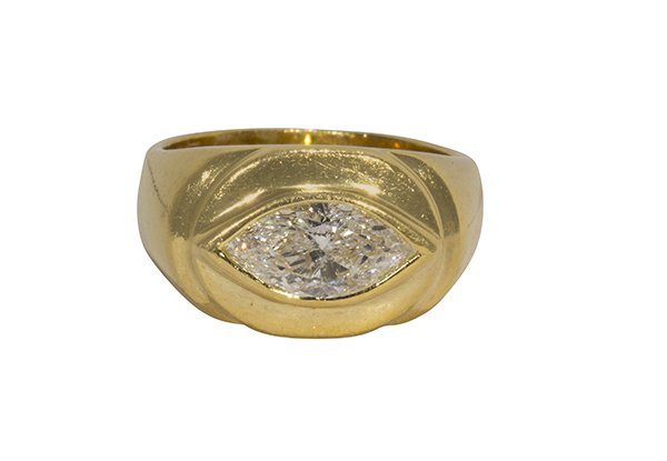 Marquise cut diamond and 18k yellow gold ring (1 of 5)