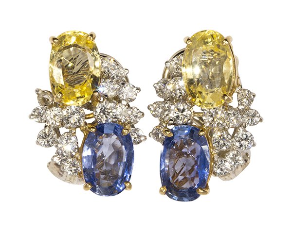 Pair of sapphire, diamond, platinum and 18k yellow gold (1 of 4)