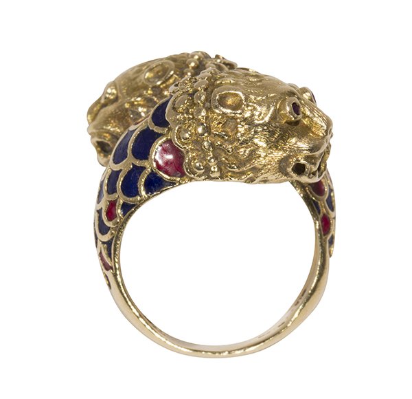 Chimera ruby, enamel 18k yellow gold ring (1 of 5)