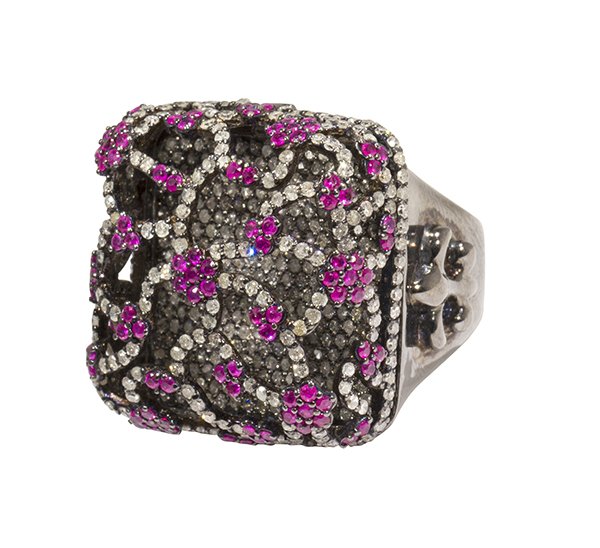 Ruby, diamond and sterling silver covered ring (1 of 6)