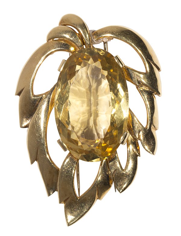 Citrine and 14k yellow gold clip brooch (1 of 3)