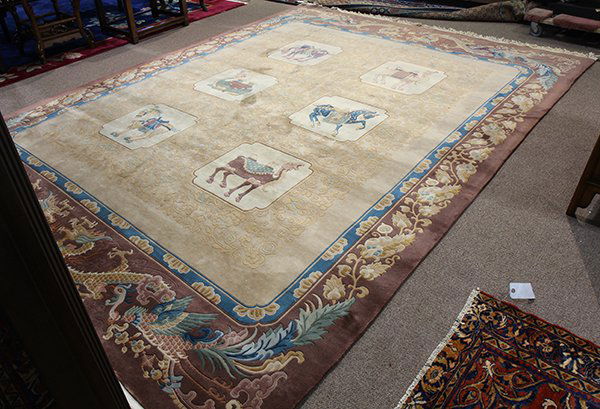 Chinese Art Deco style rug, on a tan ground depicting (1 of 5)