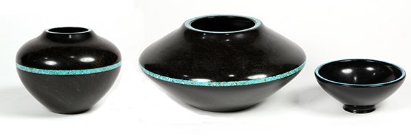 (lot of 3) Warren Atkins wood turned and inlaid vessels (1 of 8)