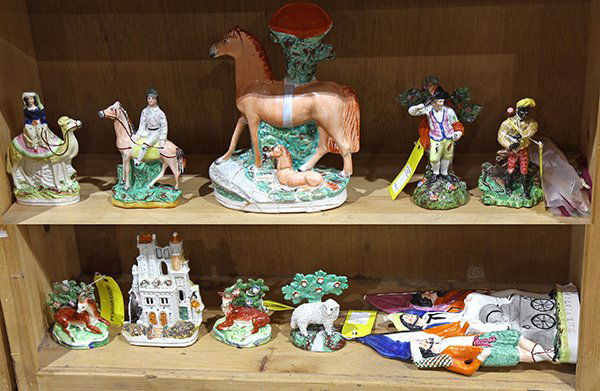 Two shelves of Staffordshire figural groups, 19th (1 of 1)