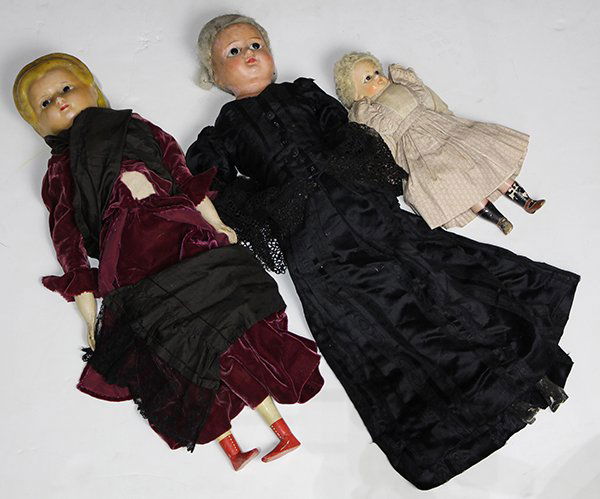 (lot of 3) Victorian poured over wax dolls, two with (1 of 1)