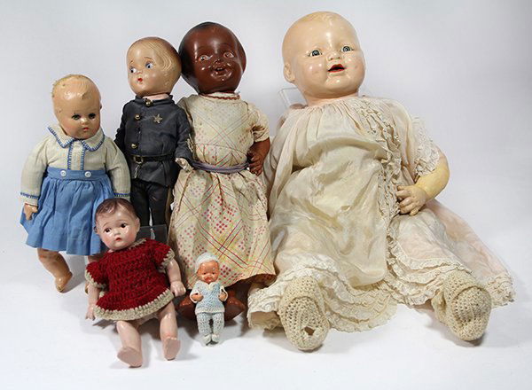 (lot of 23) Three shelves of vintage composition dolls (1 of 6)