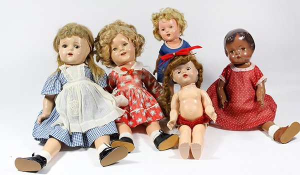 (lot of 19) Composition doll group, mid century, (1 of 4)